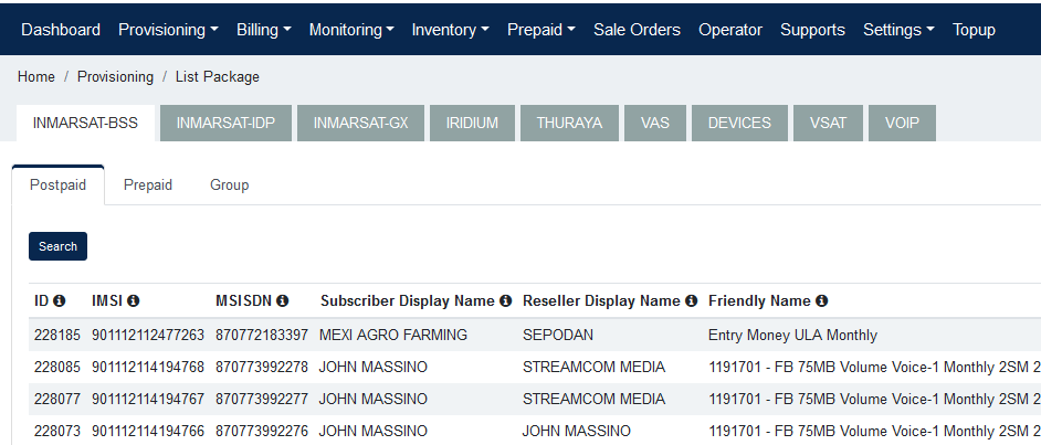 Inmarsat simcard provisioning