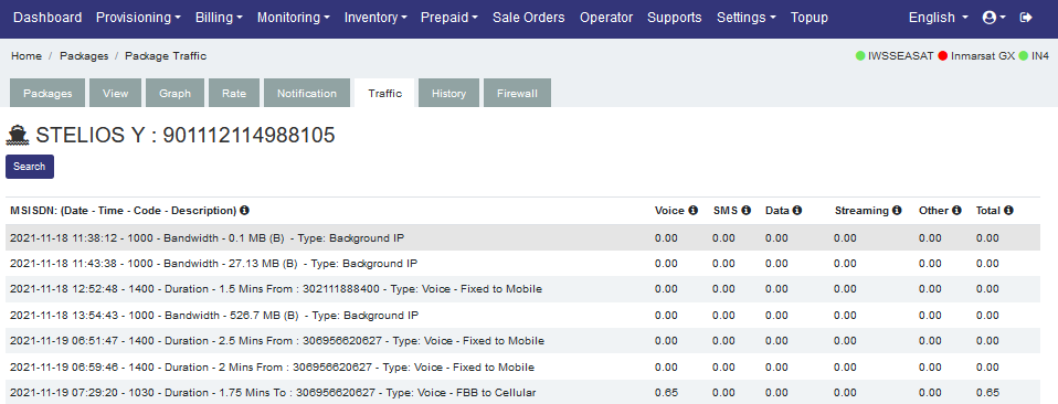 export satellite traffic records